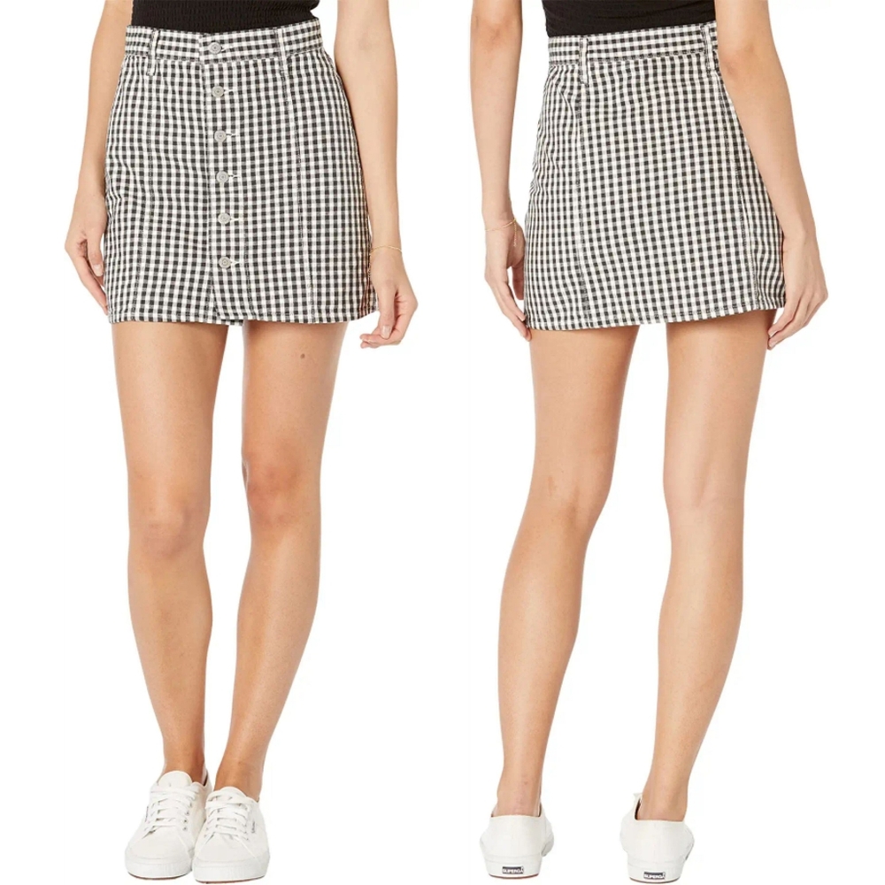 🆕️Levi's Plaid Checker Print Black Gray White Cotton A-Line Skirt SZ 25 - Picture 11 of 11